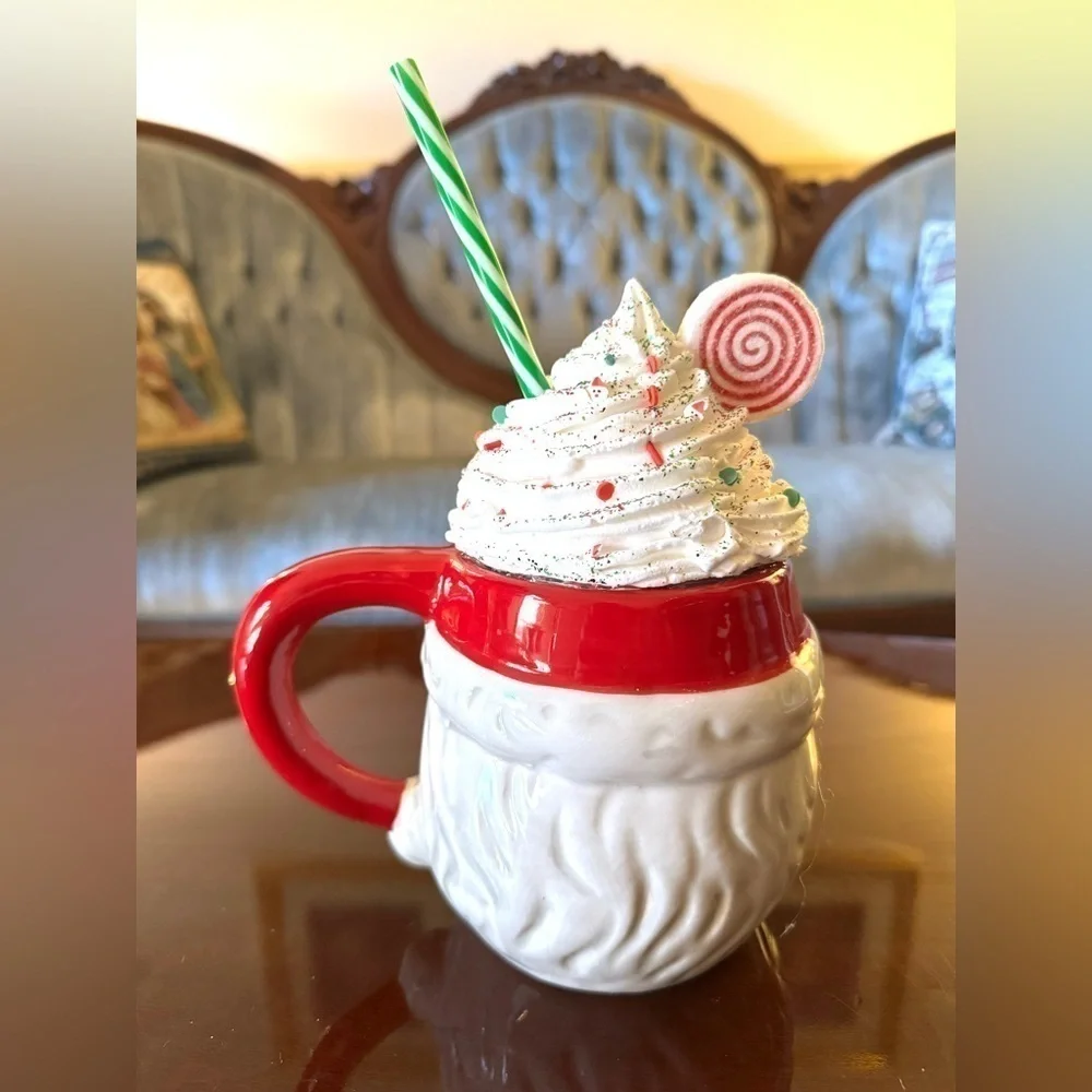 New OOAK Christmas Red Santa Faux Whipped Cream Coffee Mug Candy Decor